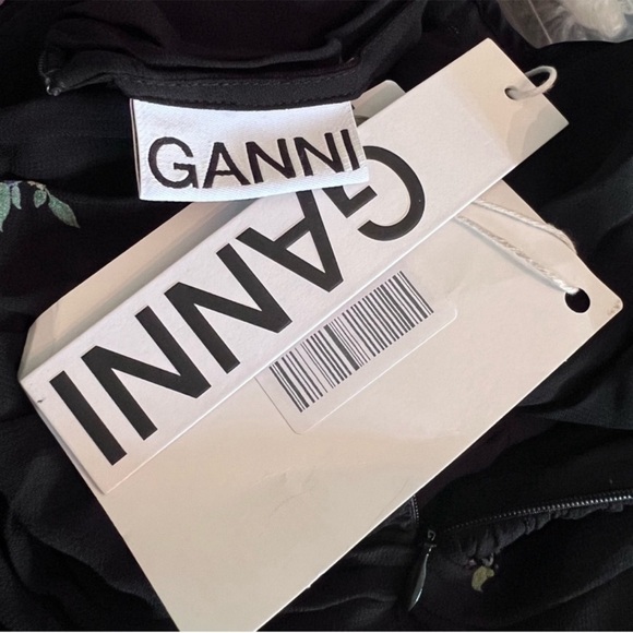 NEW GANNI Printed Georgette Mini Skirt Blk SZ 4/36 - Picture 10 of 12